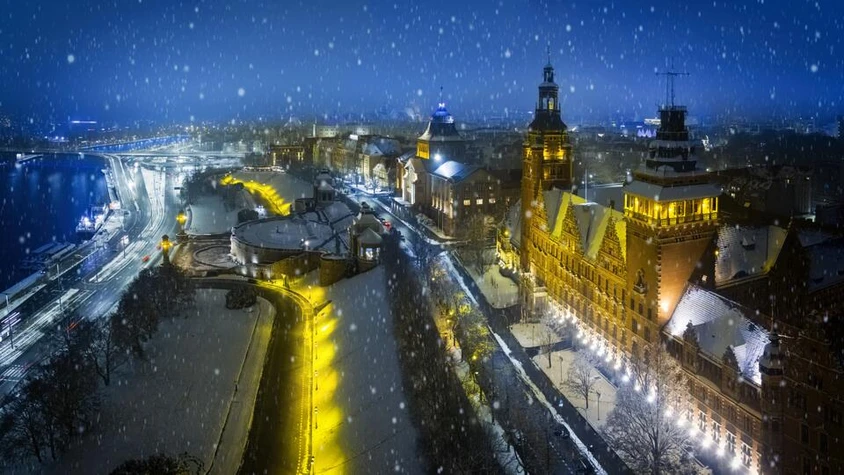 Winterliches Stettin bei Nacht