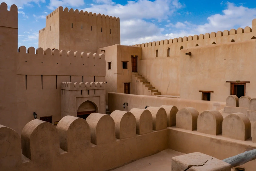 Oman Reise - Sandsteinmauern in Nizwa